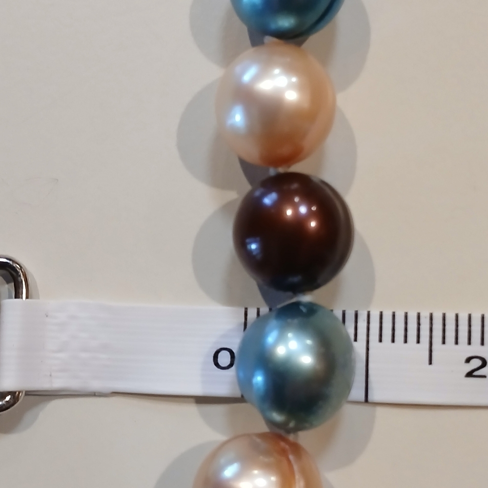 🌏🌟18" Honora Genuine Pearl Necklace 8-10mm. Teal, Taupe & Brown🌟🌏 - Picture 12 of 16